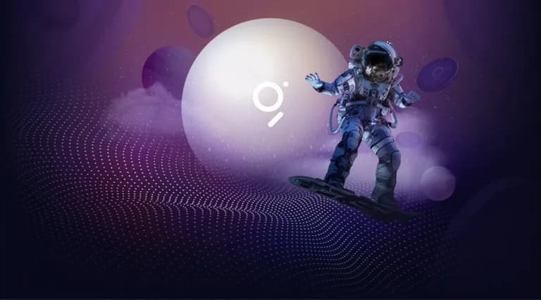 Astronaut deasupra unui câmp de puncte de date mov